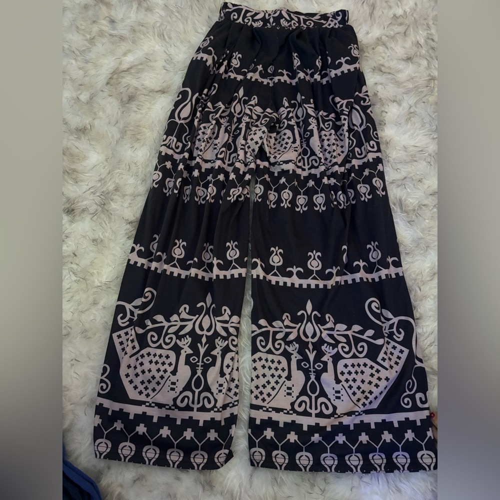 Elegant Black and Pink Patterned Women's Pants